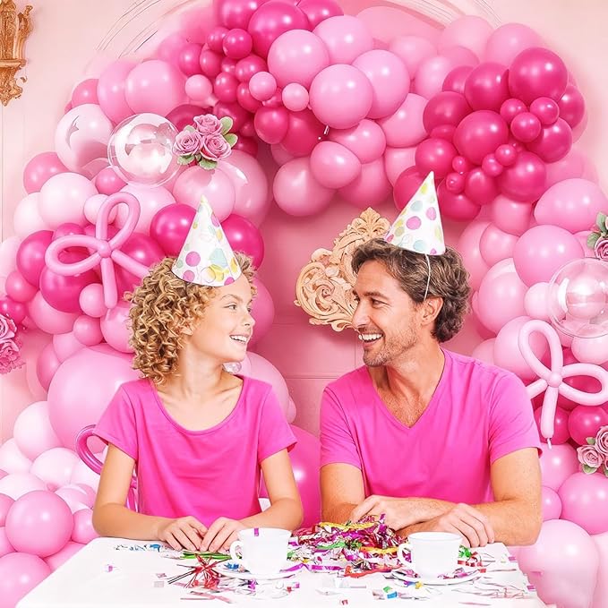 Hot Pink Balloons Arch Kit,Bow Balloon Garland with Pastel Pink Long Balloons for Birthday Party Mother's Day Baby Shower Anniversary Wedding Decorations