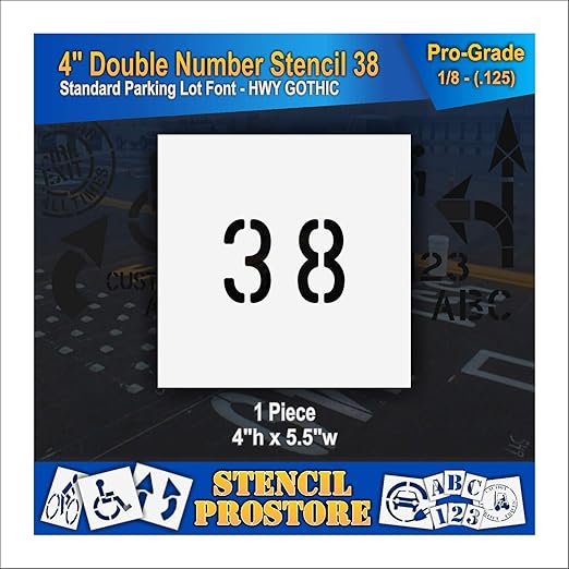Pavement, Curb, and WheelStop Stencils - 4 inch Double Number Stencil - (38) - 4" x 5.5" x 1/8" (128 mil) - Pro-Grade