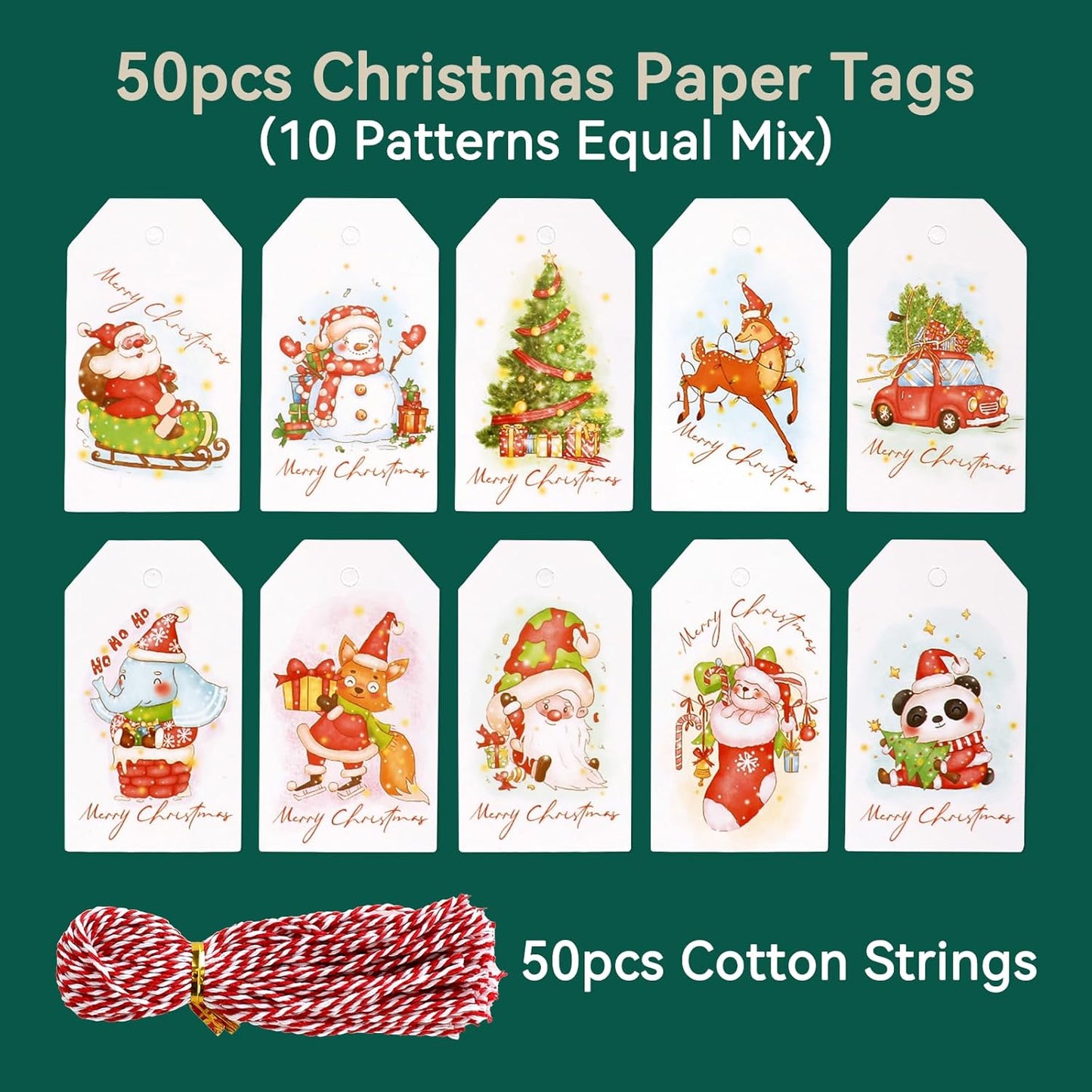 Tapleap Burlap Bags with Drawstring, 4x6 Inches Burlap Sack with Christmas Tags and String (Lot of 50) for Wrapping Christmas Gifts, Party Favors or for Christmas Decorations