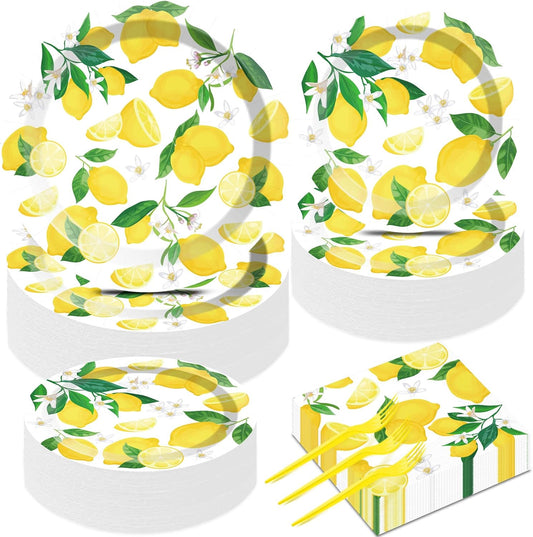 50 Guests Lemon Party Decorations Plates and Napkins Yellow Lemons Summer Party Supplies for Birthday Baby Shower Lemon Theme Disposable Plates Tableware Set 200 PCS