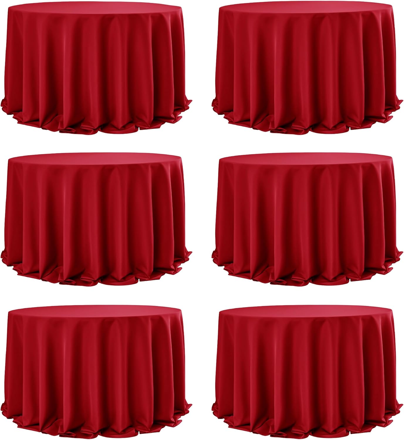 6-Pack Red Round Tablecloths, 132 Inches, Stain-Resistant Polyester for 6-8 Ft Round Tables - Washable Table Covers for Weddings, Banquets, Birthday Parties, Events