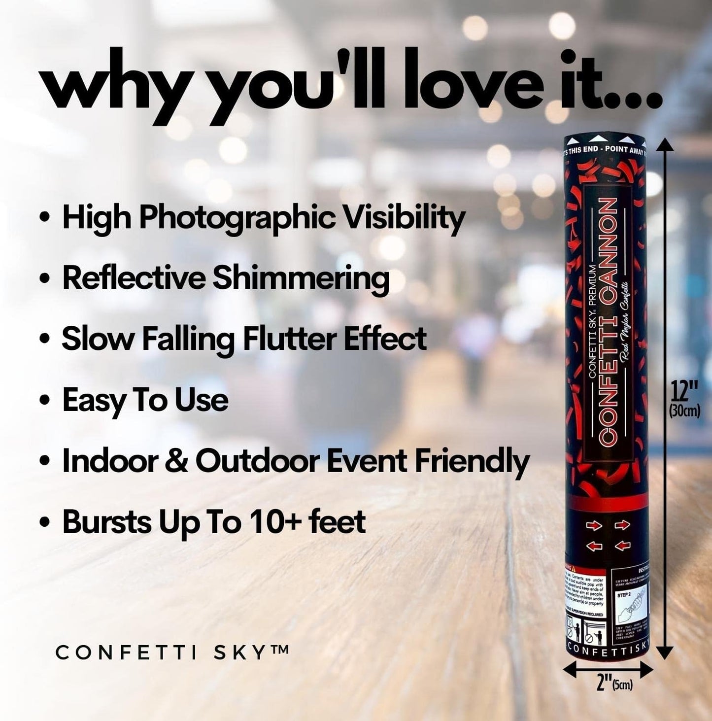 Confetti Sky [6 Pack] 12 Inch Confetti Cannons | Red Confetti Poppers for Wedding Celebration, Birthday Party, Pranks, Graduation, Christmas Eve and New Year Celebration