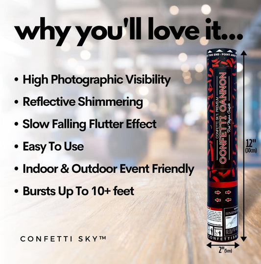 Confetti Sky [6 Pack] 12 Inch Confetti Cannons | Red Confetti Poppers for Wedding Celebration, Birthday Party, Pranks, Graduation, Christmas Eve and New Year Celebration