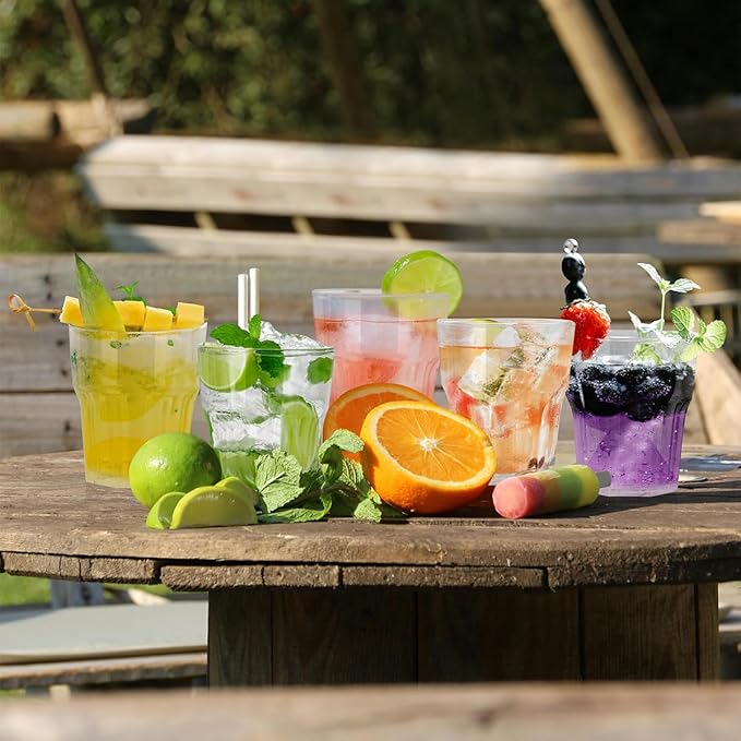 8Pcs Plastic Drinking Glasses, SHAIDOJIO Plastic Tumblers Reusable Drinking Cups, Clear Acrylic Glasses Drinkware 7.1oz, Stackable Unbreakable Cup for Beer Wine Juice Milk, Party and Picnic