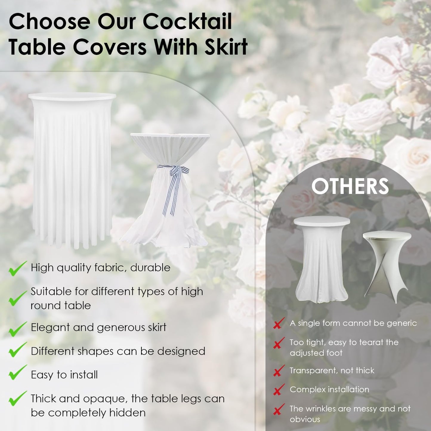 Spandex Cocktail Table Skirt 4 Pack 32x43 Inch Highboy Spandex Cocktail Table Cover White, Table Covers with Wavy Drape High Top Cover for Round Tables (4pc White 32X43)
