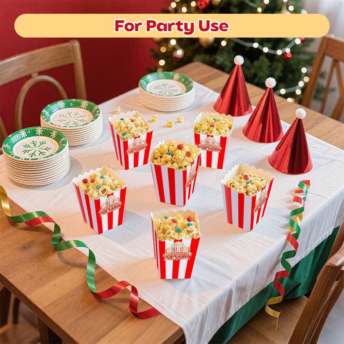 40Pcs Classic Popcorn Boxes - Red & White Striped Individual Servings Disposable Popcorn Bags Bucket Container for Movie Night, Home Halloween, Thanks Giving, Christmas Party