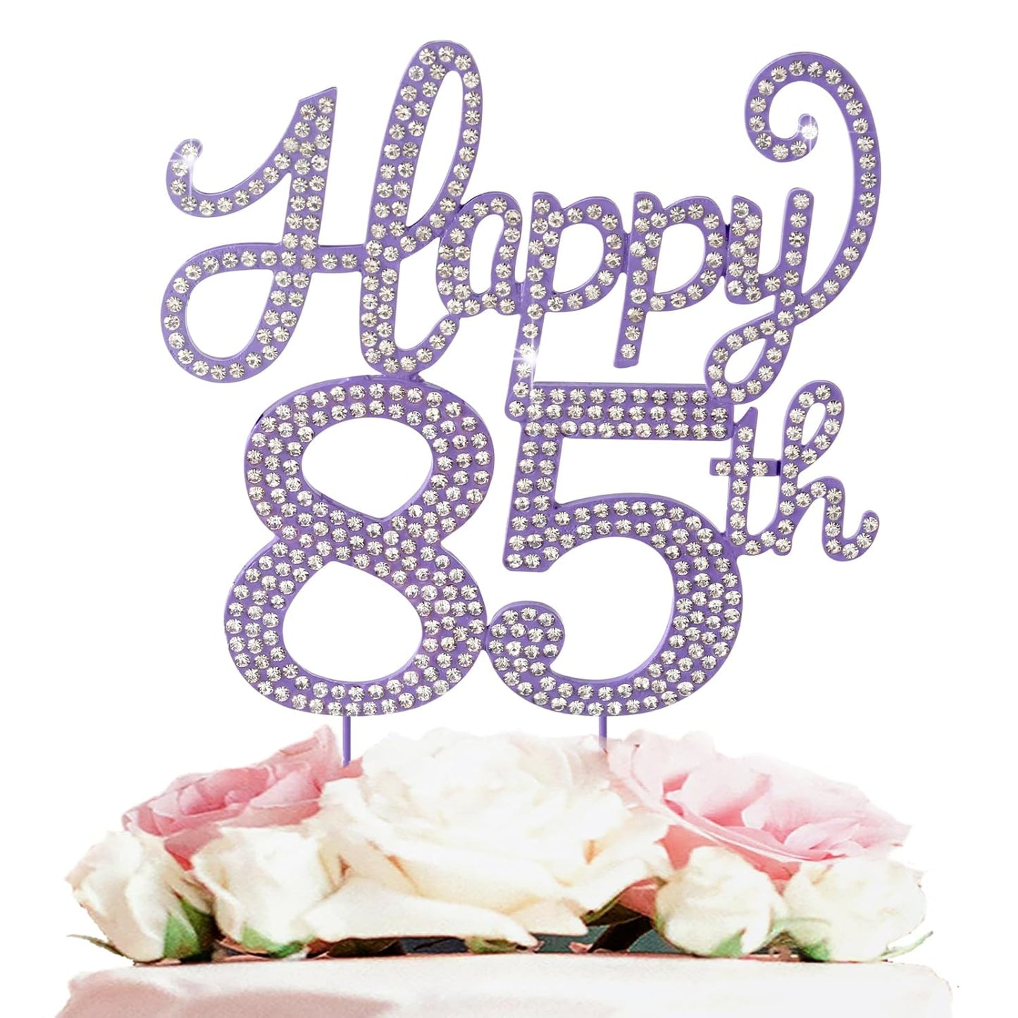 LASKYER Happy 85th Birthday Purple Rhinestone Cake Topper - 85th Birthday/Anniversary,Cheers to 85 Years Old Bday Party Metal Sparkly Centerpieces Decorations.