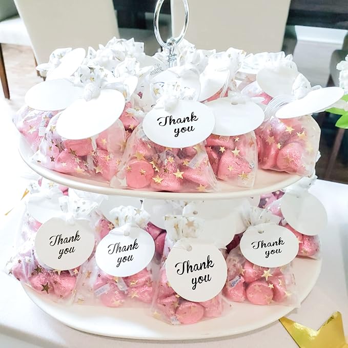 G2PLUS 100PCS White Gift Tags with String，2.2'' Round Paper Tag Blank Hang Tag Circle Tags with Holes for Craft Projects, Xmas Gift, DIY Wedding Favor Bag