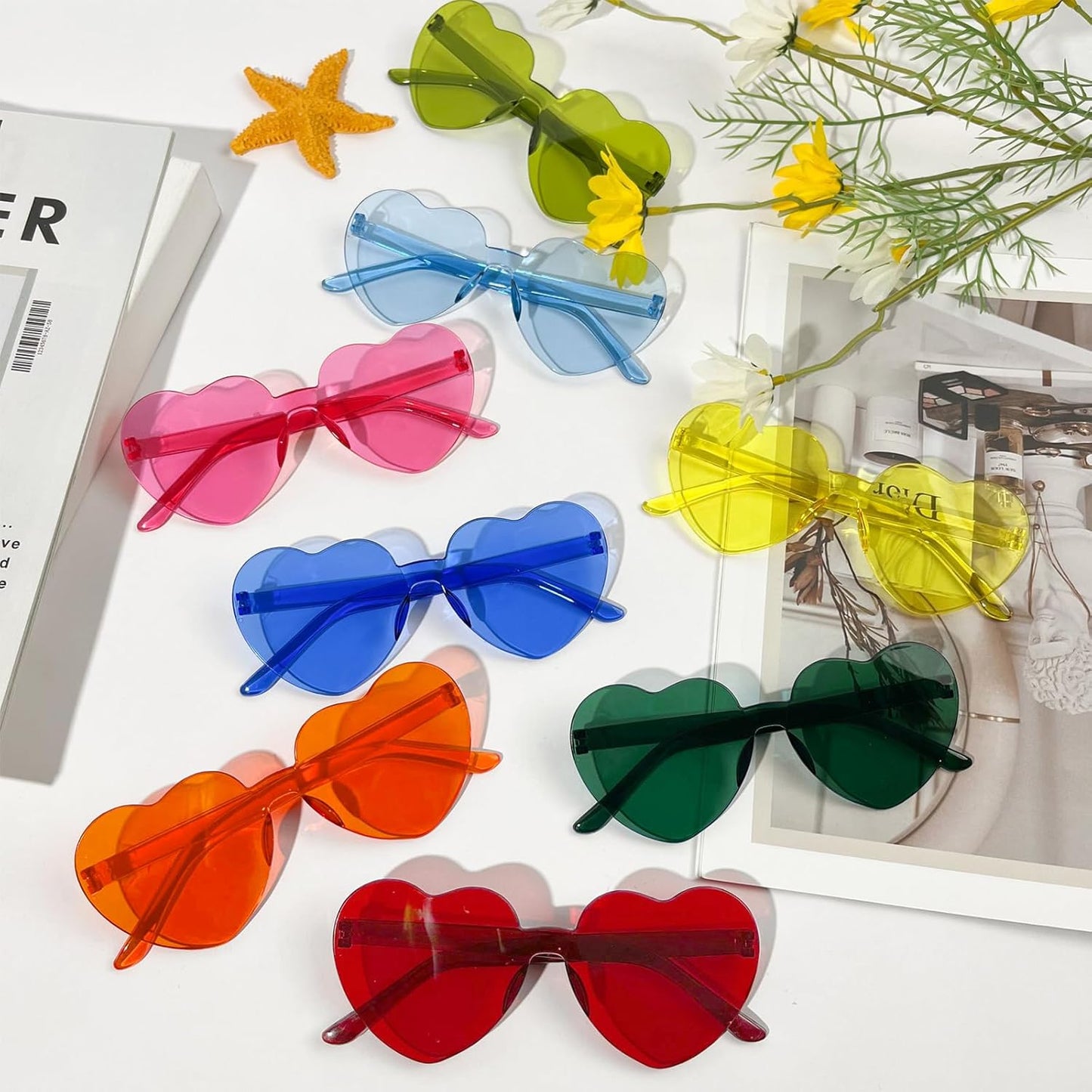 18 Heart Shape Rimless Sunglasses Transparent Candy Color Party Glasses Colored Eyewear for Women