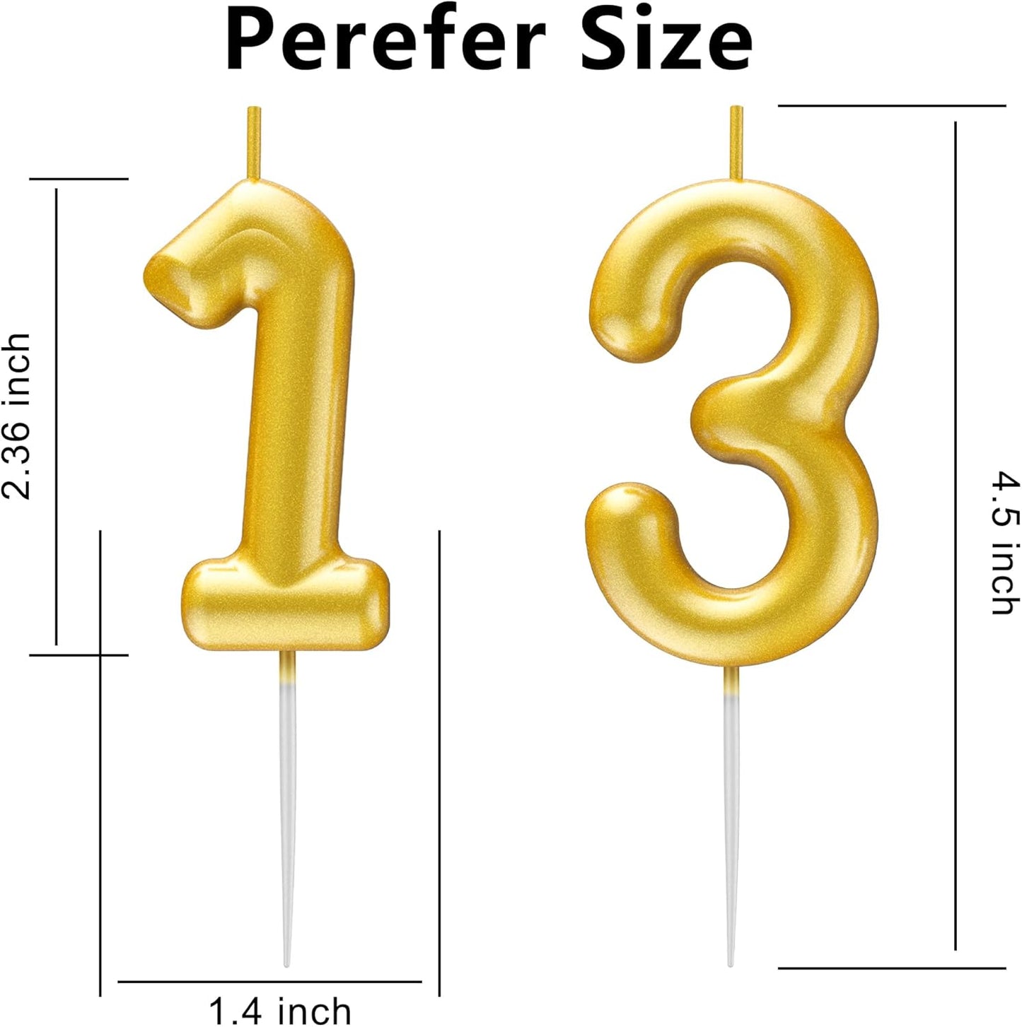 Gold Number 13 Candle Happy Birthday 3D Number Candles for Birthday Cake Party Decoration Wedding Anniversary Celebration Supplies