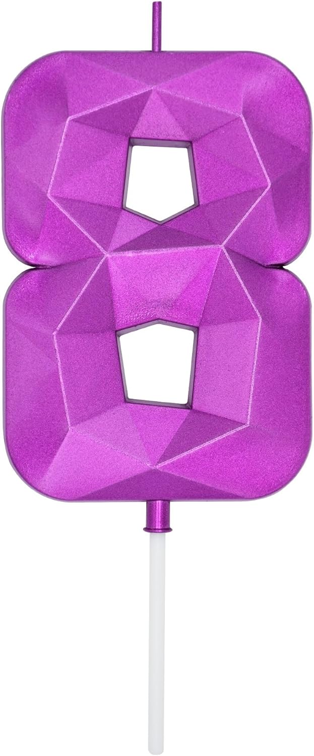 DERVENTA Large Birthday Candle Number 3D Purple 3.7 inch Party Celebration Anniversary Decoration Cake Topper 1 Piece (Number 8 Purple)