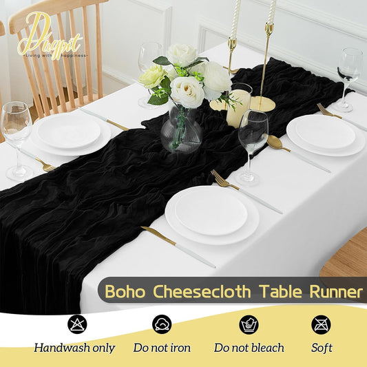 16Pack Black Halloween Table Runner 10FT Cheesecloth Table Runner 35x120Inch Long Boho Cheese Cloth Table Runners Rustic Gauze Table Runners for Party Wedding Bridal Shower Baby Shower Decorations