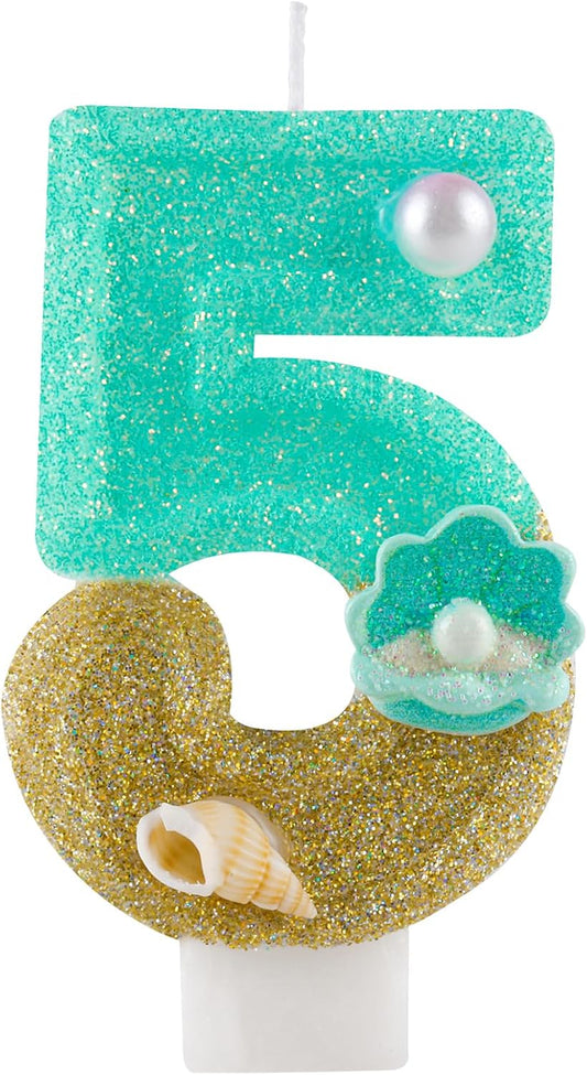 2.76 Inch Birthday Candles Number 5 Candle,Handmade Shell Candle Cake Topper,Mermaid Beach Theme Finding Nemo Birthday Party Favors Decorations