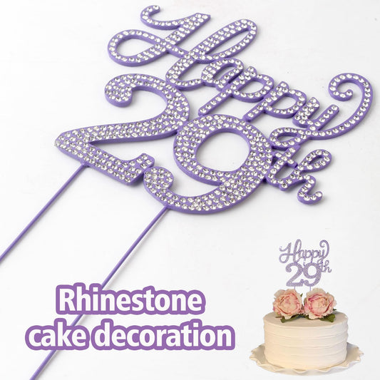 LASKYER Happy 29th Birthday Purple Rhinestone Cake Topper - 29th Birthday/Anniversary,Cheers to 29 Years Old Bday Party Metal Sparkly Centerpieces Decorations.