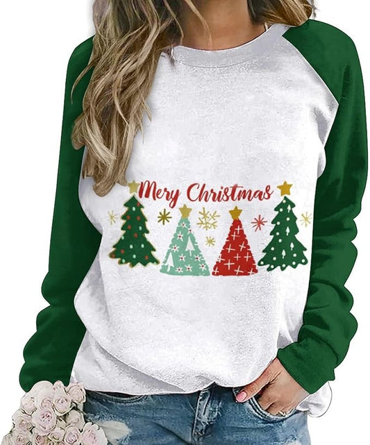 LOAIHA Christmas Sweatshirts for Women Christmas Tree Graphic Shirt Xmas Long Sleeve Merry Christmas Pullover Blouse
