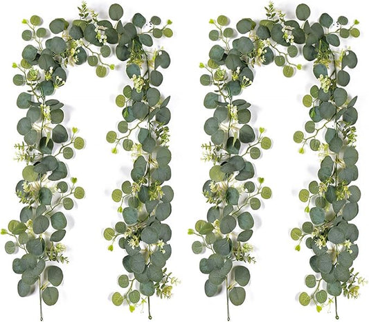 Artificial Eucalyptus Small Flowers Decoration Babysbreath Garland Faux Silk Leaf Décor Anniversary Engagement Party Wedding Fireplace Craft Design Housewarming Window Decorating
