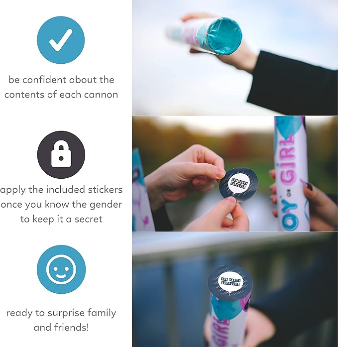 24” X-large Gender Reveal Confetti & Powder Smoke Cannon | 2 Blue Poppers | Biodegradable | Alternative to Gender Reveal Smoke Bombs Extinguisher | Baby Gender Reveal Decorations | TUR Party Supplies