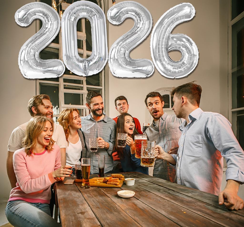 2026 Balloon - Silver Birthday Number Balloons, 40 Inch Large Foil Balloons for Men Women Boys Girls Silver Themed Birthday Decorations，Number 2026 Balloon