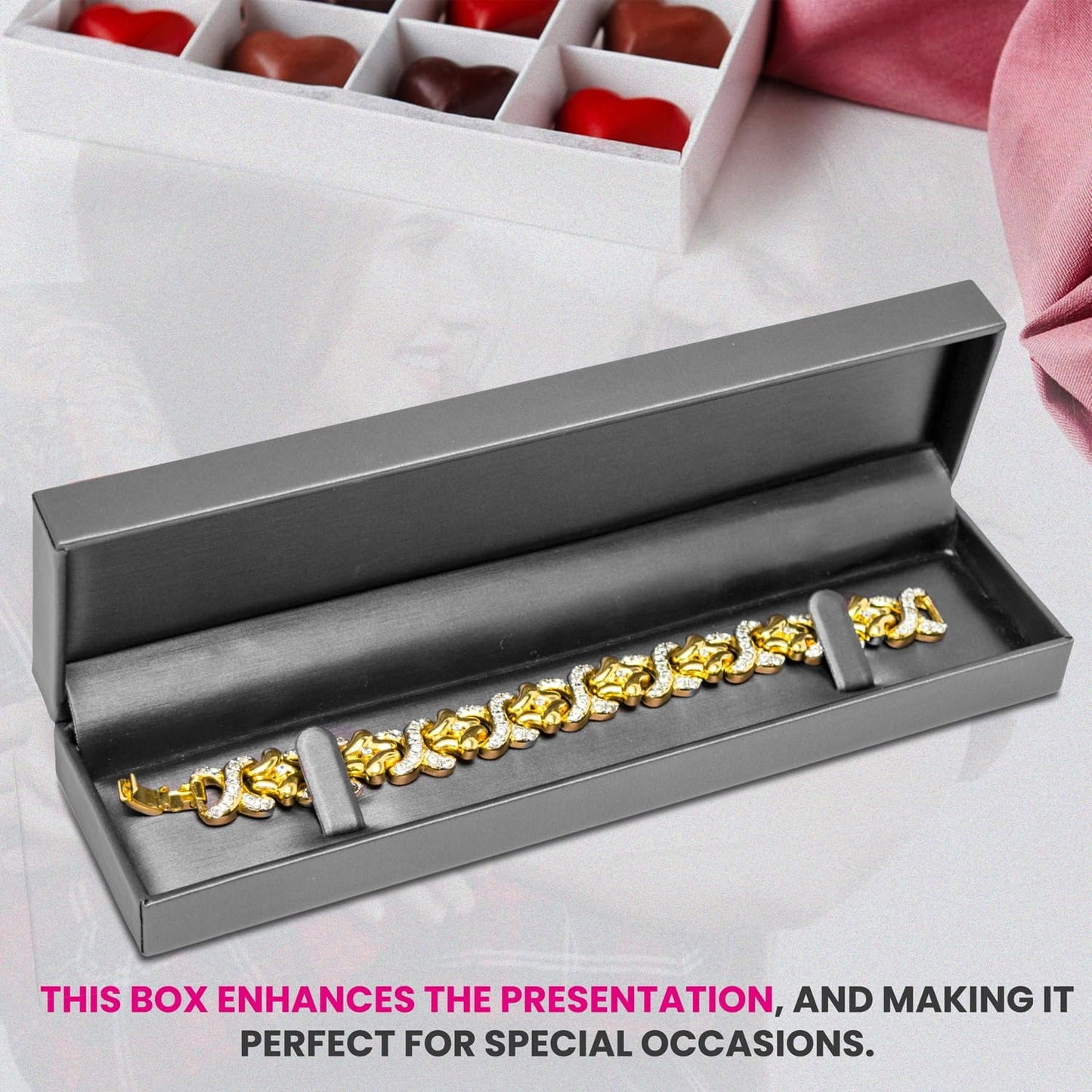 Novel Box Silver Jewelry Box for Bracelet 8.87x2.25x1.5 Inches - Bracelets Gift Box for Proposal Wedding Engagement - Faux Leatherette Jewelry Display Box - Gift Presentation Boxes for Bracelets