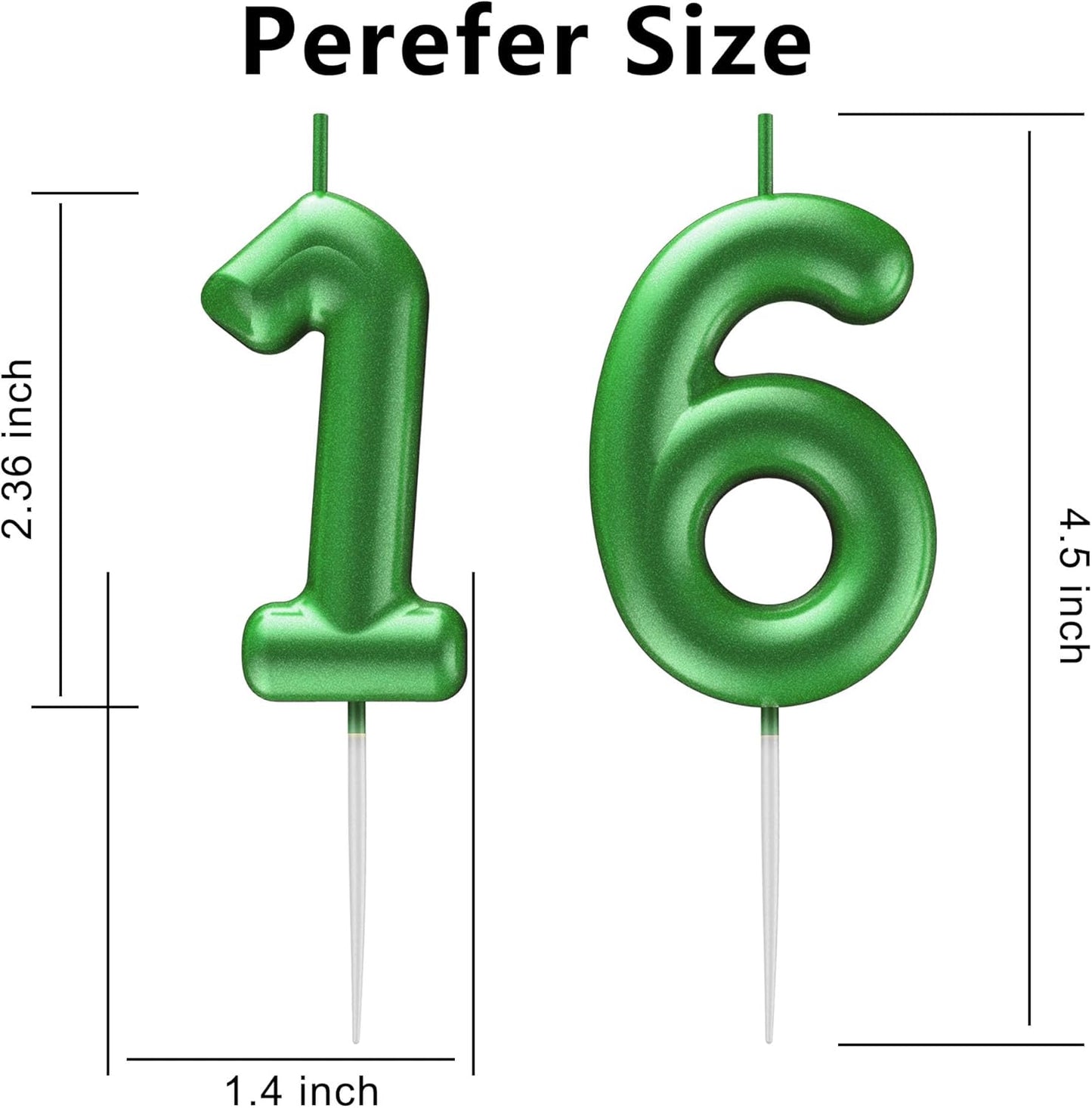 Green Number 16 Candle Happy Birthday 3D Number Candles for Birthday Cake Party Decoration Wedding Anniversary Celebration Supplies