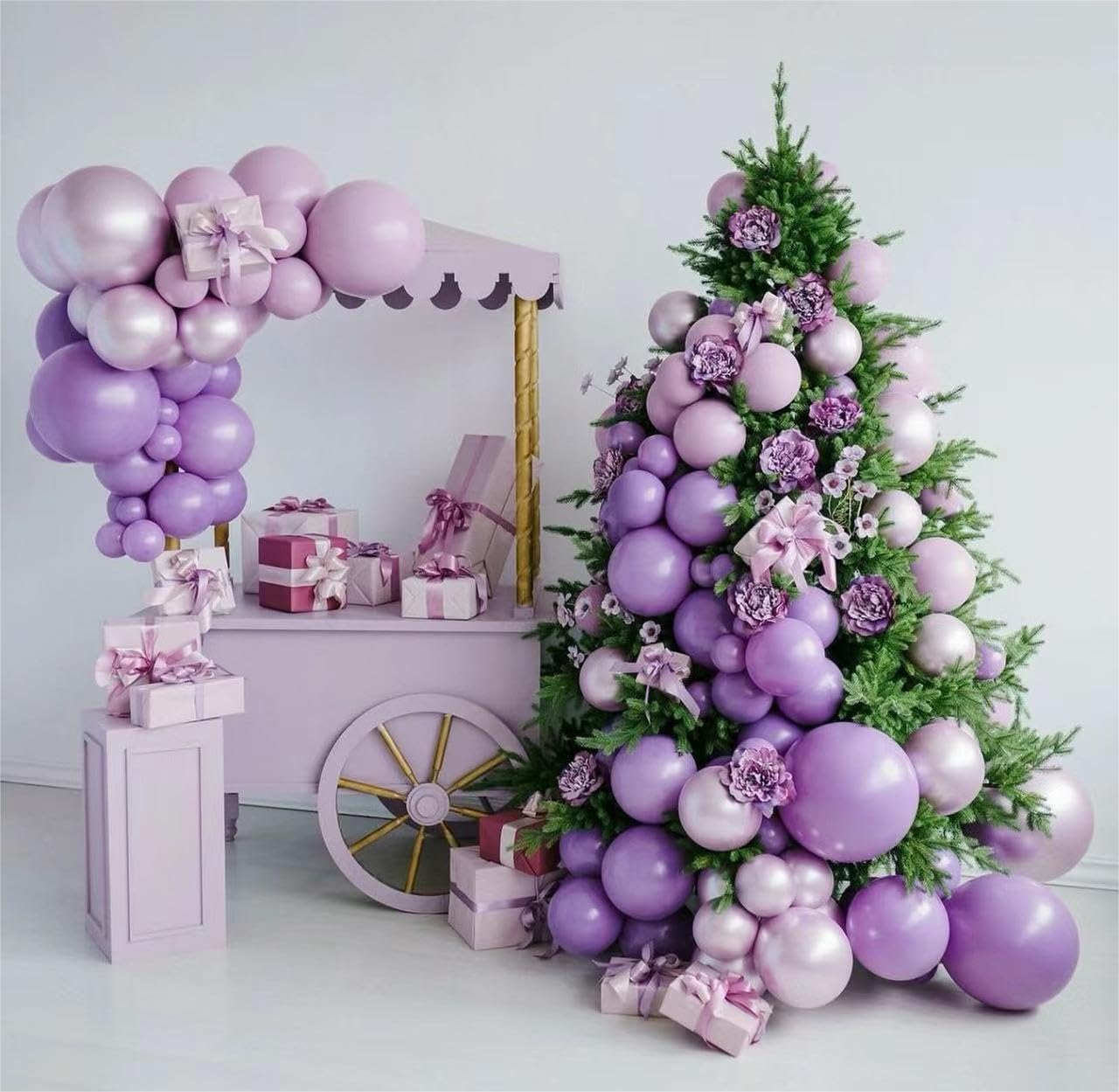 Grey Violet Maca Purple Gold Balloons Garland Arch Kit, 146Pcs Latex Balloons Different Sizes 18 12 10 5 Inch for Party Decoration Birthday Wedding Engagements Anniversary Baby Shower