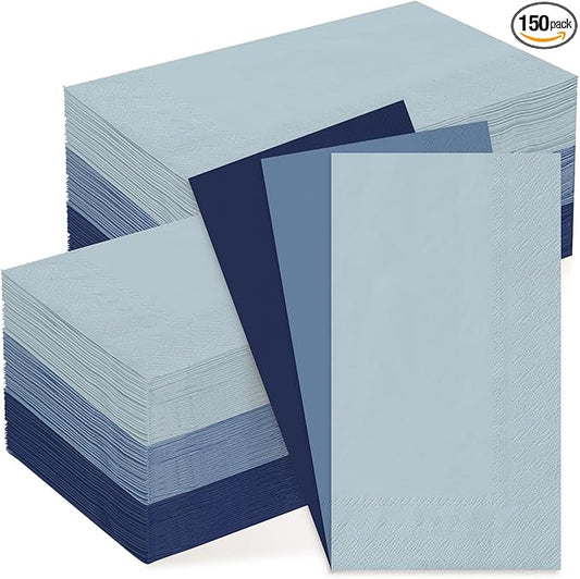 Whaline 150 Pcs Dusty Blue Guest Paper Napkin 3 Colors Disposable Guest Hand Towel Napkin Multi-colored Bathroom Napkin for Home Party Table Decor