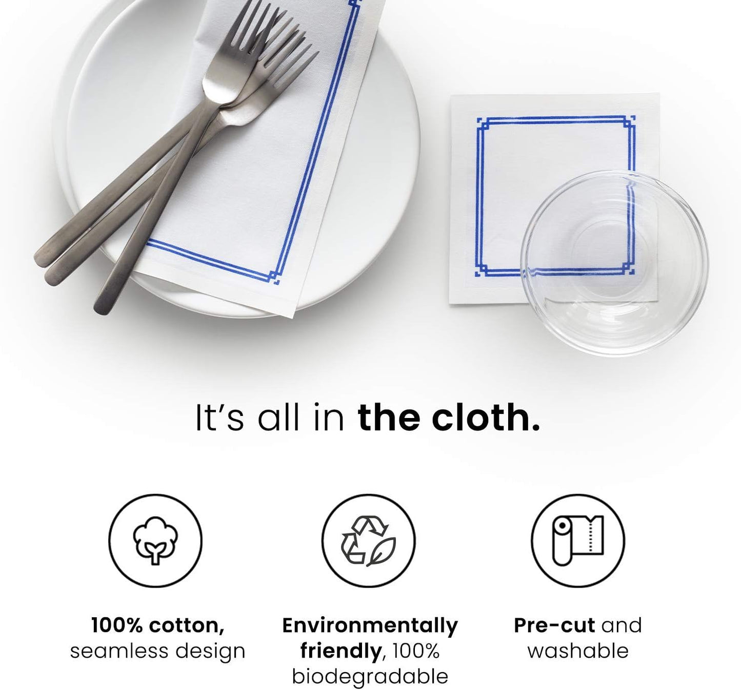 MY DRAP Cocktail Napkins, Reusable Cotton Napkins Roll 4.5 x 4.5 in (100 Napkins, Royal Blue)