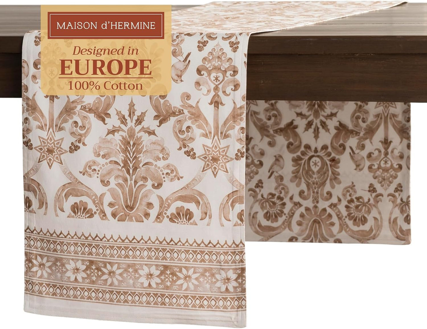 Maison d' Hermine Table Runner 100% Cotton Double Layer Table Runners 108 inches Long for Thanksgiving Christmas Decorations Home Kitchen Dining Party Wedding (Allure, 14.5" x 108")