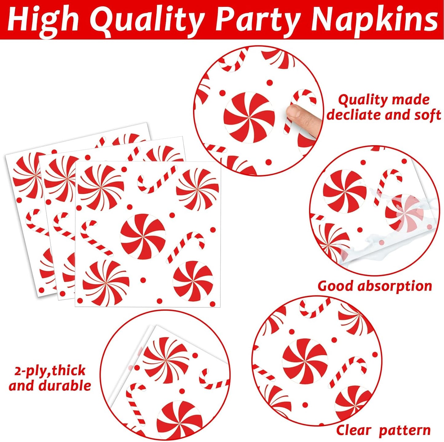 gisgfim 50 Guests Christmas Peppermint Candy Party Supplies Candy Mint Plates and Napkins Forks Xmas Tableware Red and White Striped Paper Plates for Holiday Party 200PCS