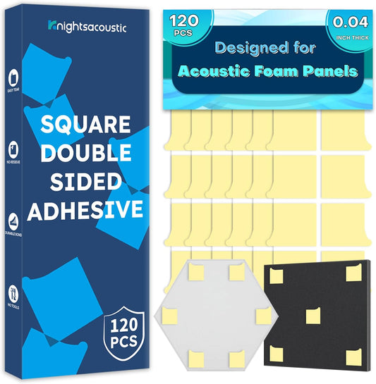 Heavy Duty Double-Sided Tape Squares, 120 PCS, Adhesive for Acoustic Foam, Wall Panel Adhesive Pads