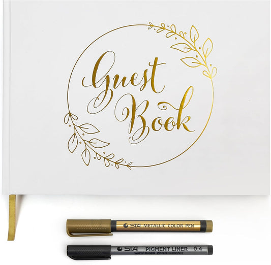 LotFancy Wedding Guest Book, 10 x 8’’ Sign in Book with 2 Pens, Polaroid Guest Book with 128 Pages, Gold Foil Hardcover, Guestbook for Wedding Reception, Bridal Shower, Birthday and Special Events