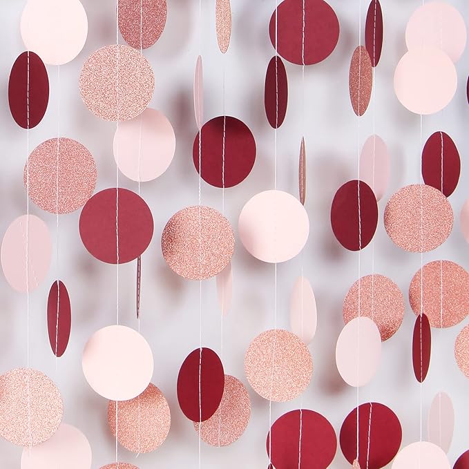 Rose-Gold Pink Burgundy Party Decorations - 52Ft Paper Streamers Women Girl Birthday Garland Baby Bridal Shower Banner Bachelorette Engagement Wedding Mothers Day Valentines Decor HongTongTong