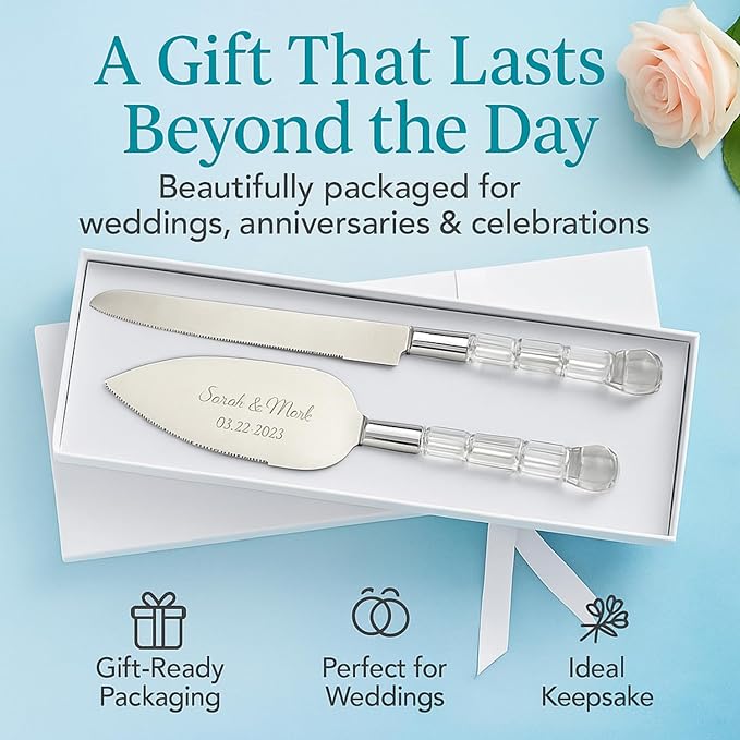 GIFTS INFINITY Personalized Wedding Cake Knife and Server Set with Engraving – Cake Cutting Utensil Set, Keepsake Gift for Wedding, Anniversary, Reception, Birthday & Other Occasions (CT-101QA)