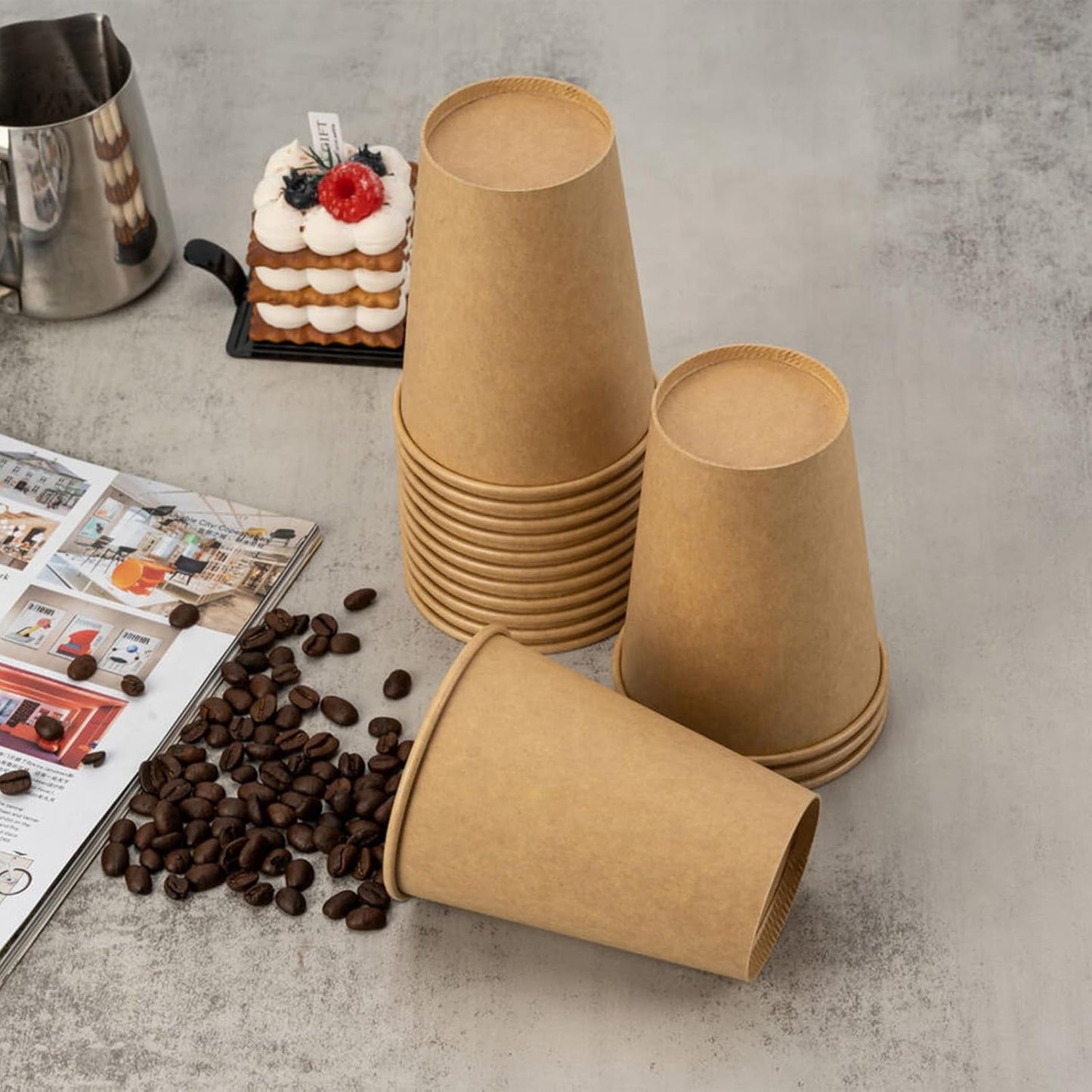 RACETOP [300 Pack] 12 oz Coffee Cups, Disposable Coffee Cups, Kraft Paper Cups, Hot Cups Unbleached for Home, Stores, Cafes, Office