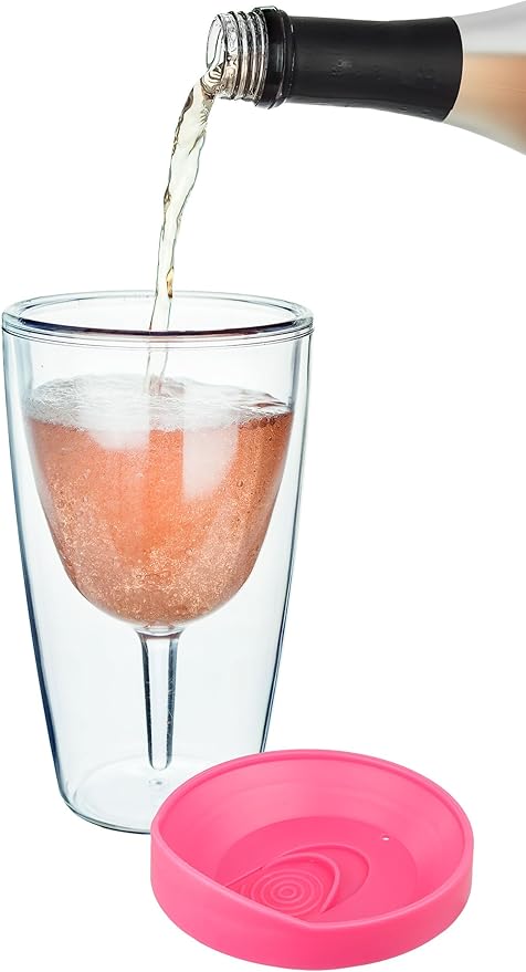 Southern Homewares Red & Pink Lids Wine Tumbler Set – 16oz Insulated Double Wall Acrylic See-Through Cups, 2-Pack Wine 2Go Set