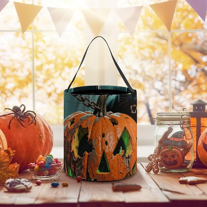Halloween Candy Bucket - Halloween Black Cat Pumpkin Trick Or Treat Candy Bag, Gift Bag for Party Favor Supplies