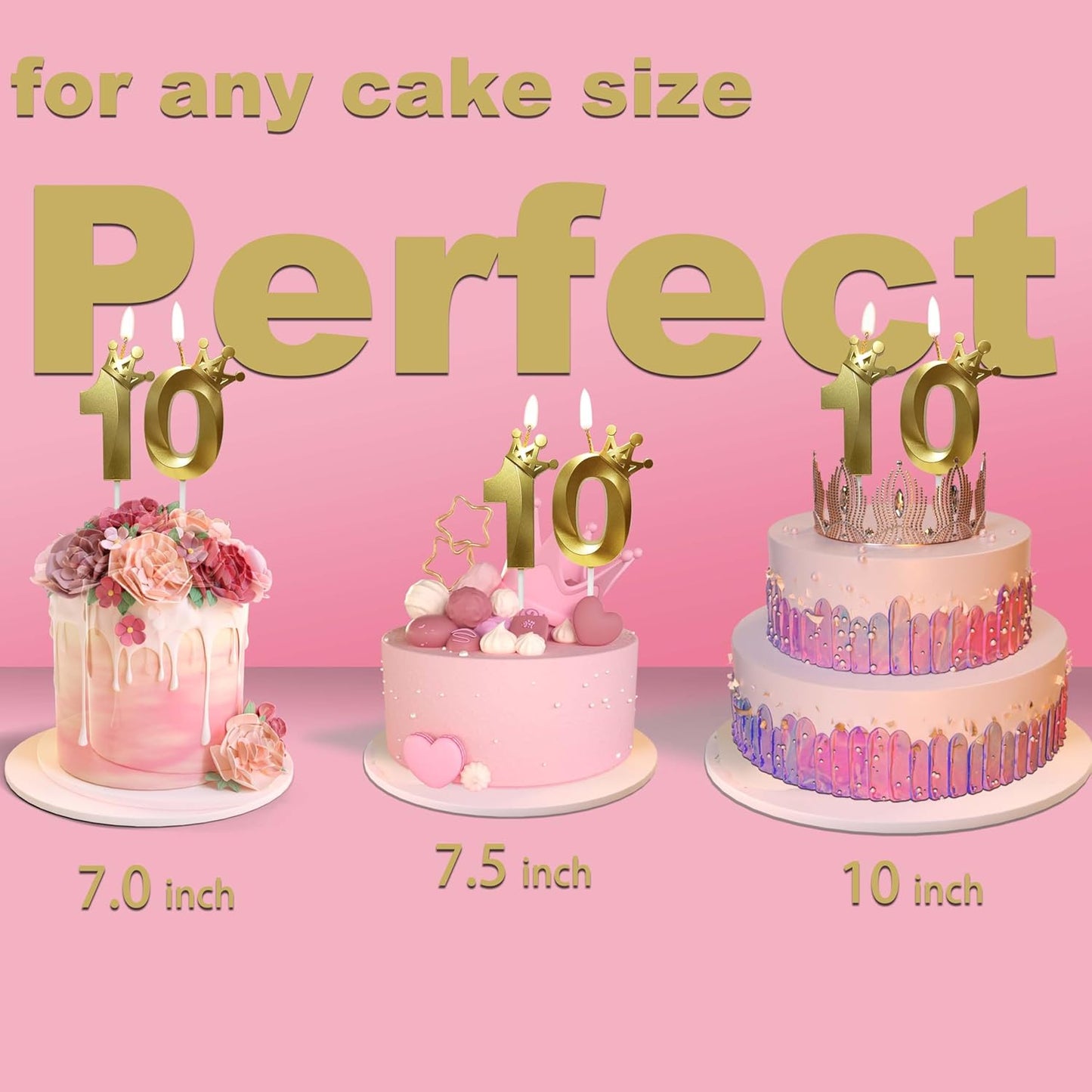 The Number 10 Gold Birthday Candles for Cake is Beautiful Number Candles for 10th Birthday Decorations for Man and Women(Gold-10, Crown)