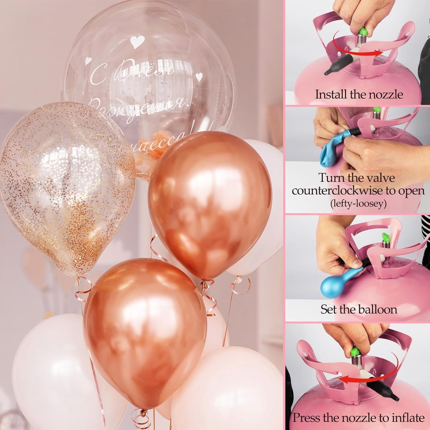 Helium Tank For Balloons At Home,13L Helium Tank Up To 50 Latex Balloons,50 Latex Balloons And Ribbons Included