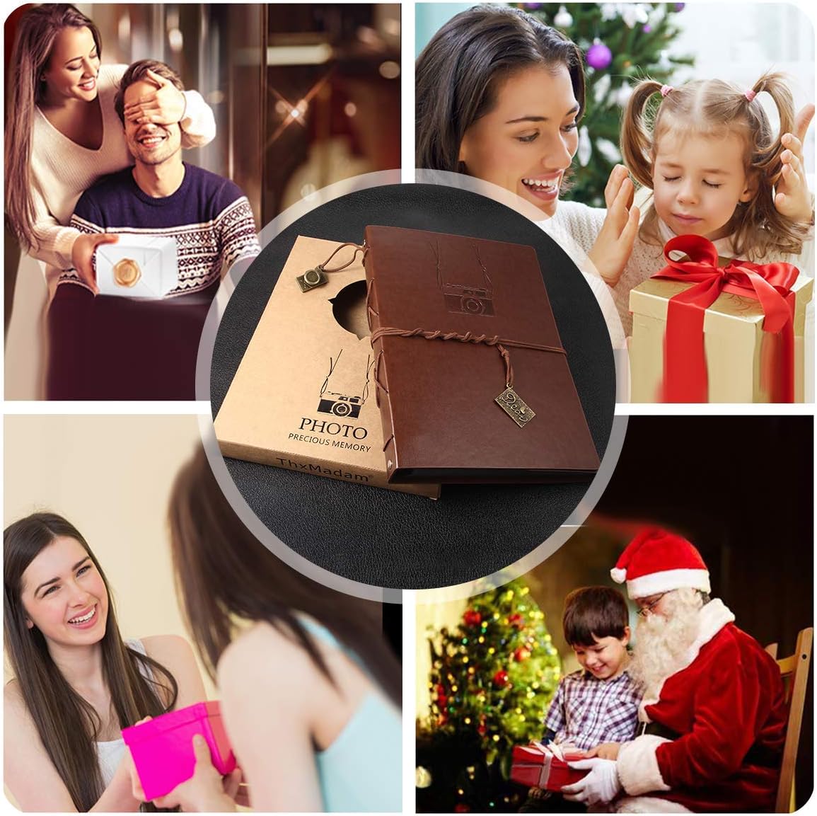 ThxMadam Leather Scrapbook Photo Album Vintage DIY Memory Book Guest Book Photograph Album Present for Valentines Anniversary Mother’s Day Birthday Gift for Photographer Boy Men Father Husband Camera