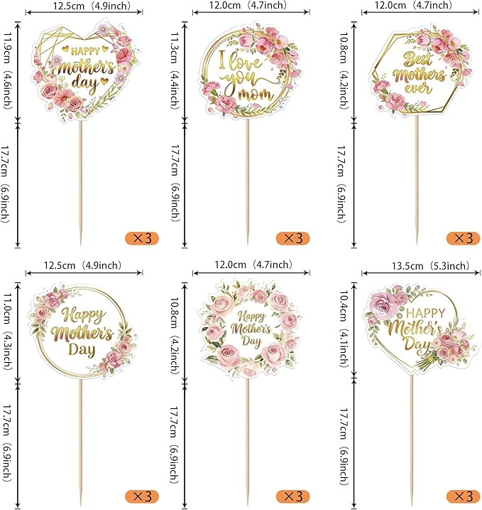 18 PCS Happy Mother's Day Centerpiece Sticks Double Sided Love Mother Best Mom Table Centerpieces Rose Flowers Love Mom Floral Decorations for Happy Mother's Day Theme Women Birthday Party Supplies