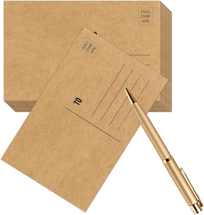 KTFNOMES Blank Postcards for Mailing, 100 Kraft 4x6, Mailable Postcards Set Make Your Own Printable Postcards 300gsm/14pt Postcard Paper Cardstock for DIY Mailing Christmas Thanksgiving Painting