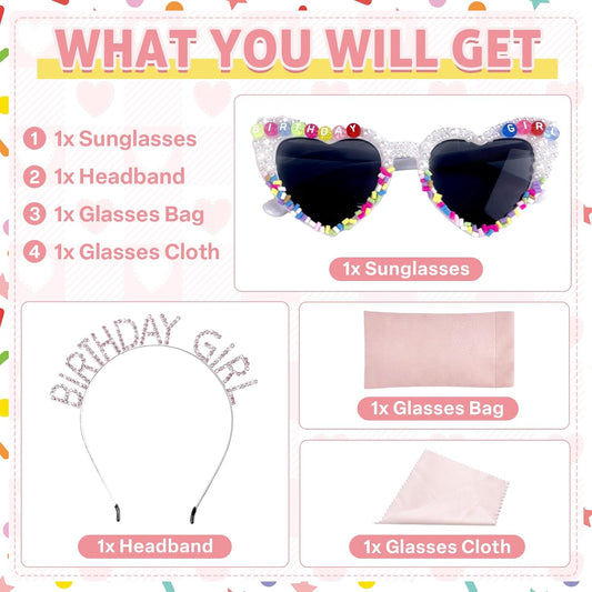 Birthday Sunglasses with Birthday Girl Crown, Birthday Glasses Birthday Headband Birthday Tiara for Women, Birthday Gifts Accessories Decorations