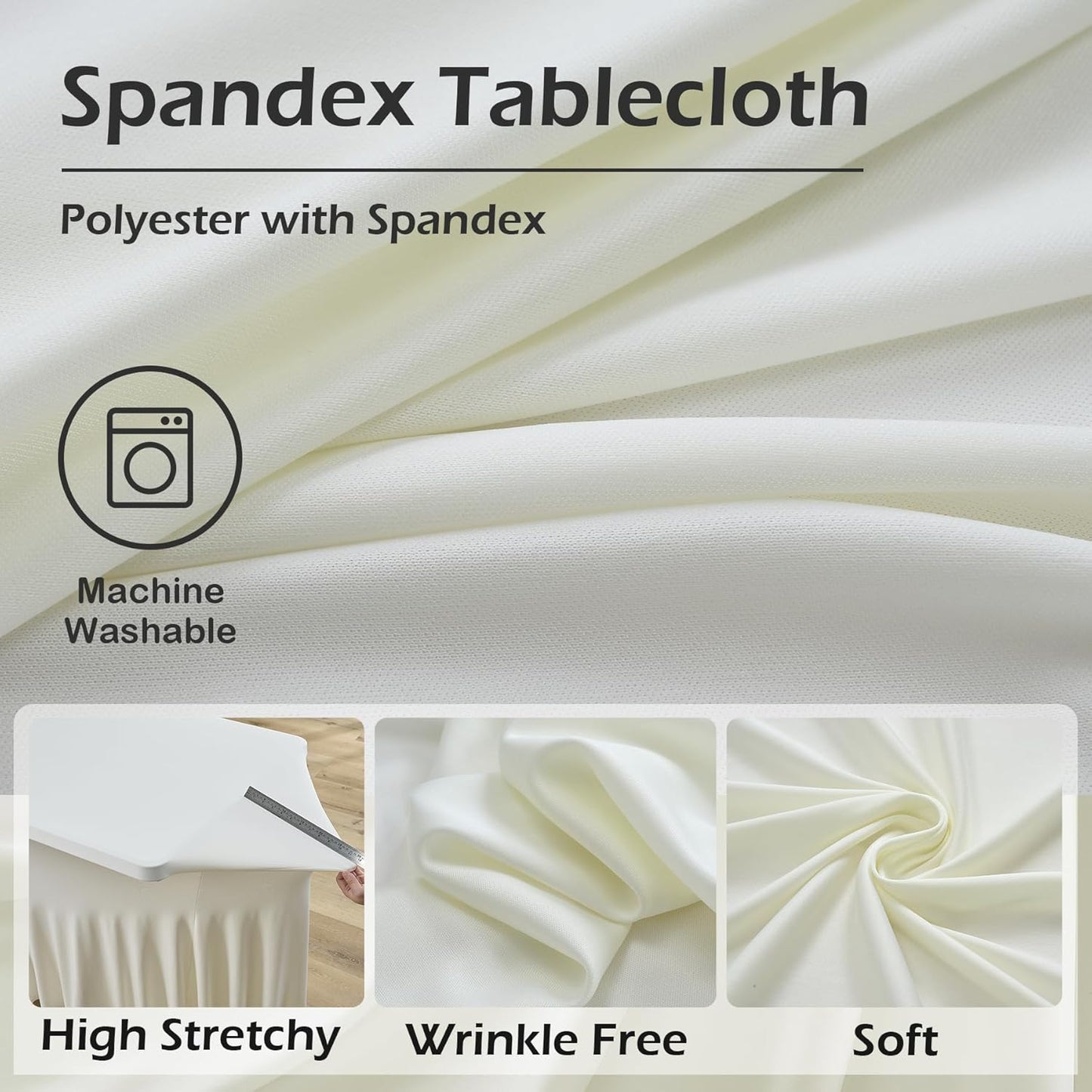 2 pk Ivory Spandex Tablecloth 6ft with Ruffle Skirts,Wrinkle Free High Stretch Cream Fitted Tablecloths for 6 Foot Rectangle Tables,Elastic Spandex Table Covers 6 ft for Parties Weddings Banquet