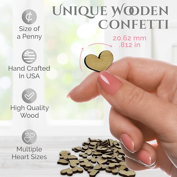 Confetti - Engraved Wood - Rustic Wooden Wedding Decor Party Table Scatter Decorations (Hearts)