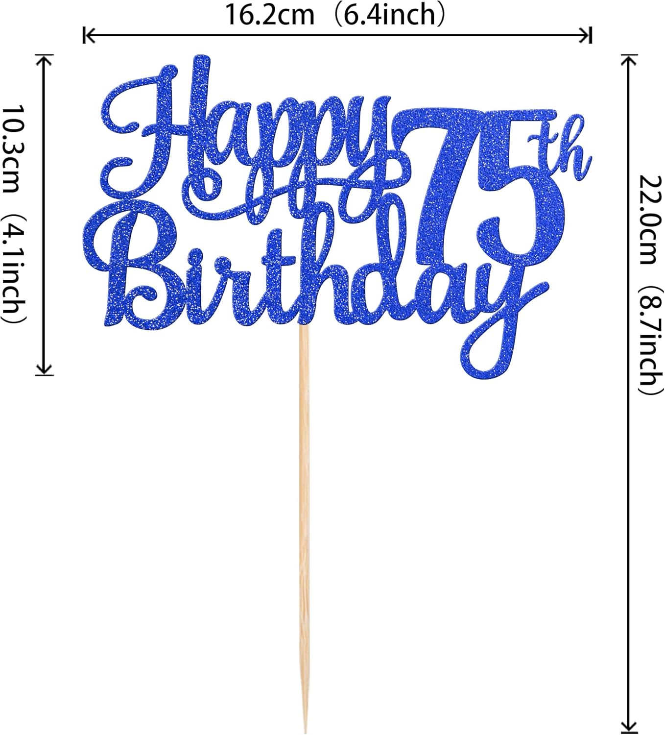 1 PCS Happy 75th Birthday Cake Topper Glitter Cheers to 75 Years Birthday Cake Pick Seventy Five 75 Fabulous Cake Decoration for Happy 75th Birthday Theme Party Decorations Supplies Blue