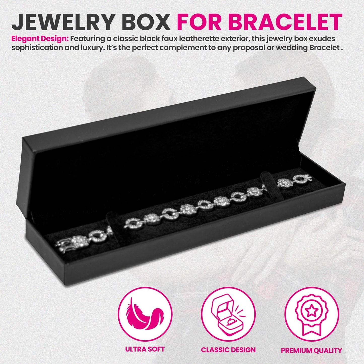 Novel Box Black Jewelry Box for Bracelet 8.87x2.25x1.5 Inches - Bracelets Gift Box for Proposal Wedding Engagement - Faux Leatherette Jewelry Display Box - Gift Presentation Boxes for Bracelets