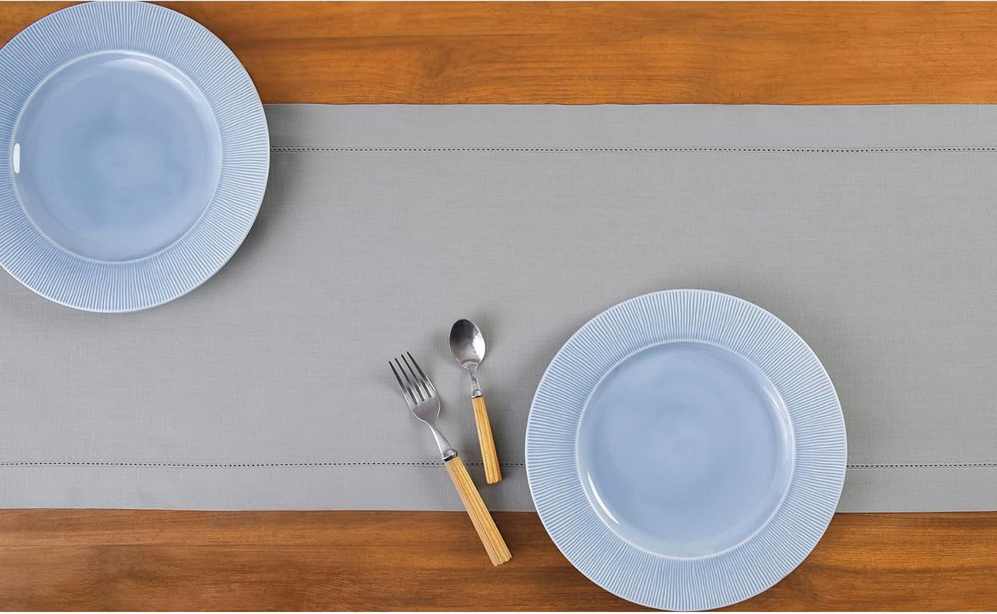 Solino Home Light Grey Table Runner 90 Inches Long - Cotton Linen Hemstitch 14 x 90 Inch Table Runner for Dining, Fall, Autumn, Thanksgiving, Holiday