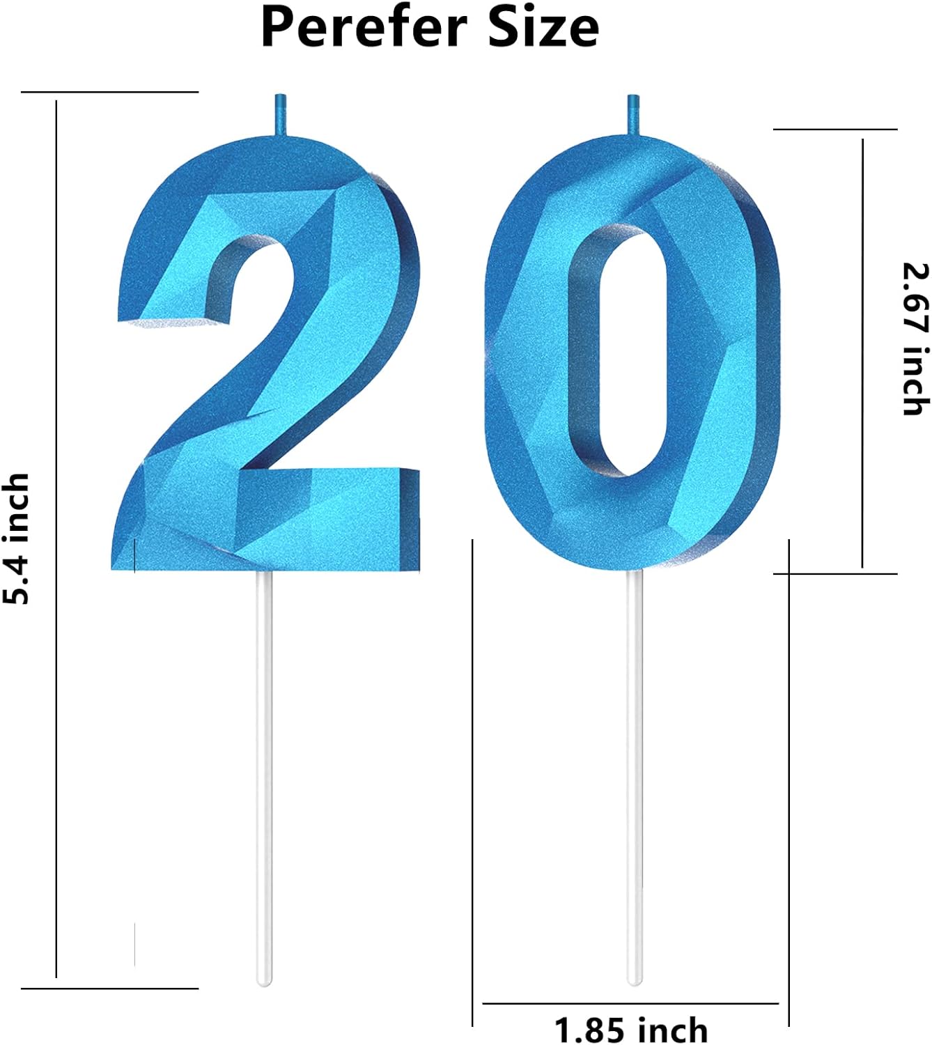 Number Birthday Candles(20 Candle Blue) 3D Diamond Shape Number Happy Birthday Cake Candles for Birthday Party Wedding Decoration Reunions Theme Party