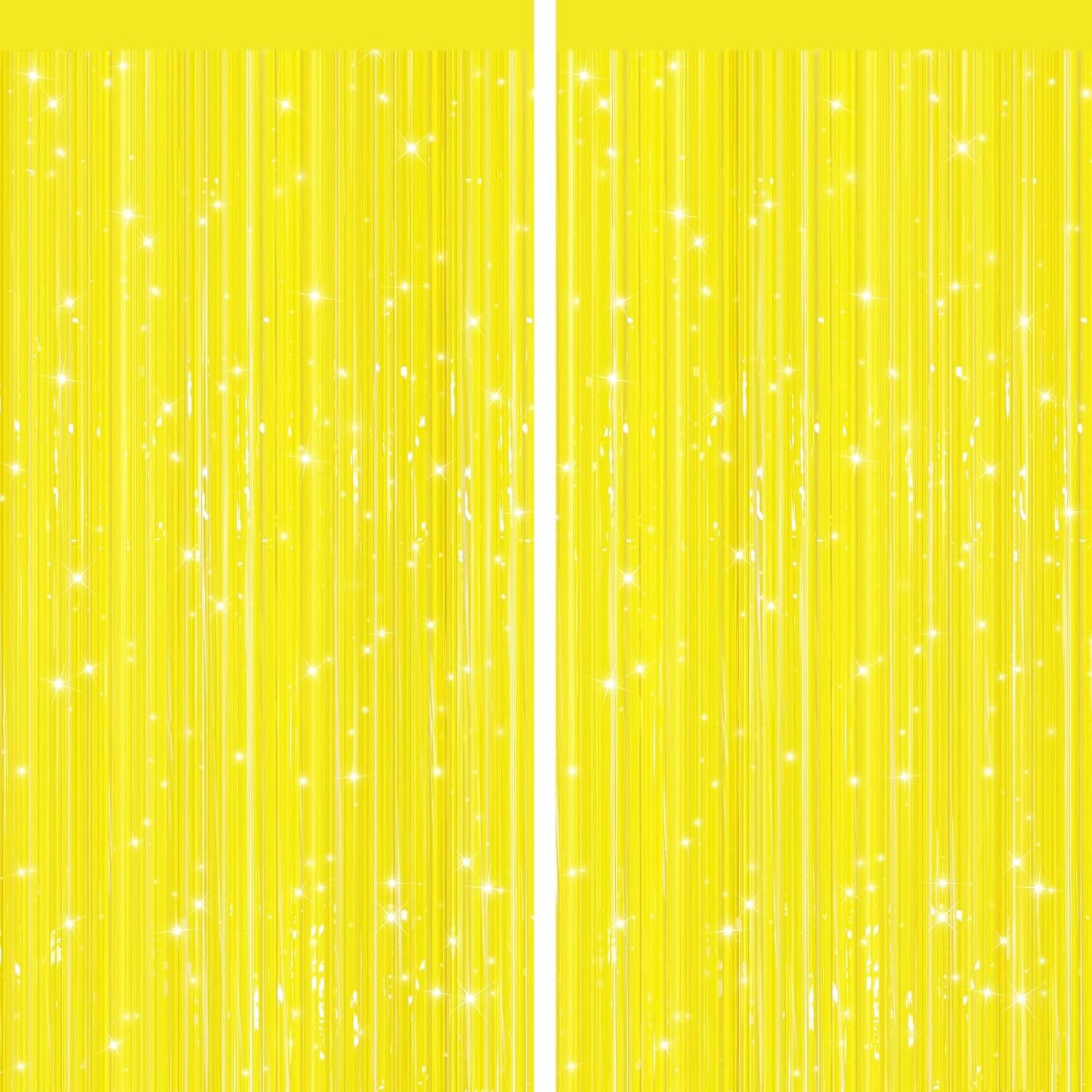 2 Pack Yellow Metallic Tinsel Foil Fringe Curtains, Door Streamers Photo Booth Backdrop for Birthday Party, Tinsel Curtain Backdrop for Baby Shower Bachelorette Christmas Party Decorations
