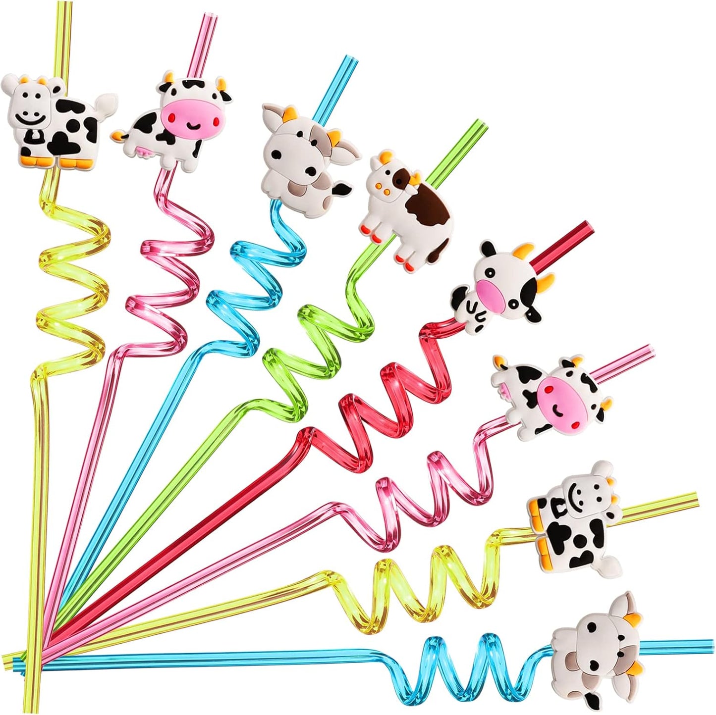 25 Cow Party Favors Drinking Straws Goodie Gifts for Boys Girls Holy Cow Im One Birthday Party Supplies with 2 PCS Cleaning Brushes